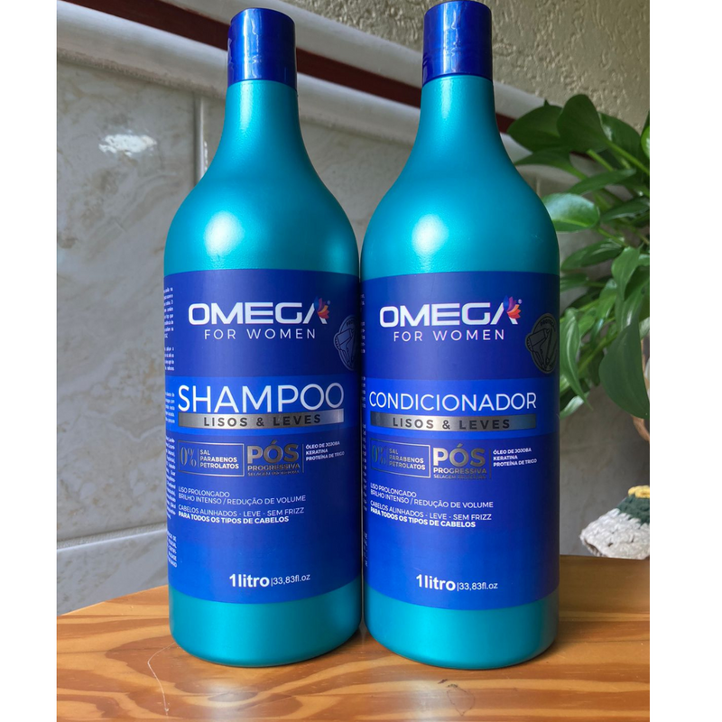 Kit Capilar Lisos E Leves Shampoo Condicionador 1L OmegaHair
