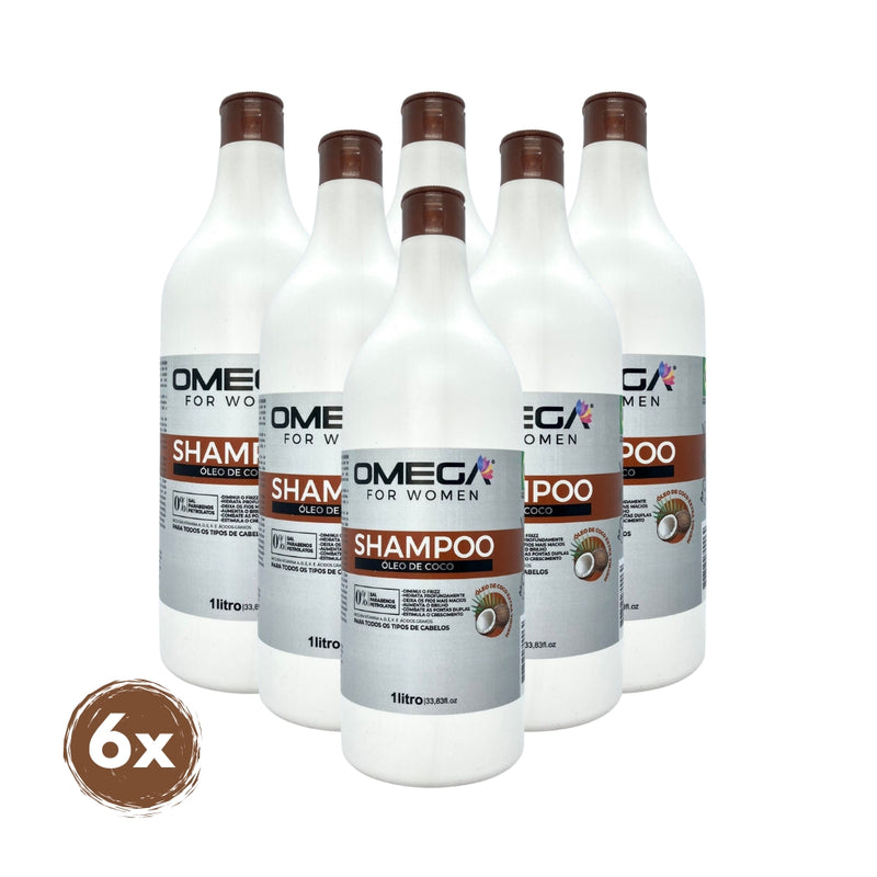 Shampoo Óleo De Coco 1L Omega Hair Fardo 6 Unidades
