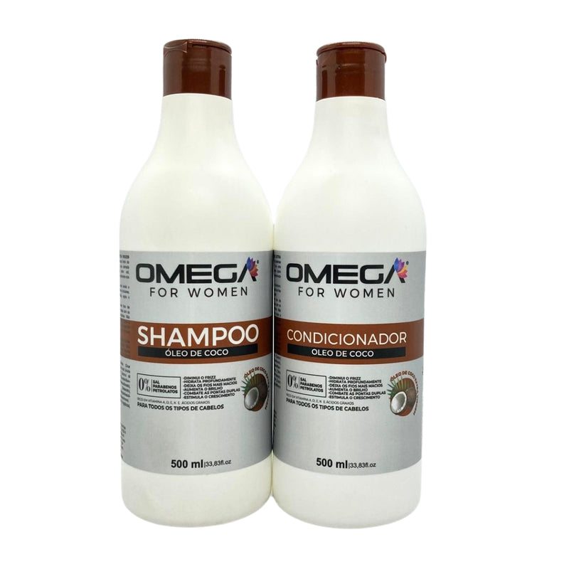 Kit Shampoo E Condicionador Óleo De Coco 500ml OmegaHair