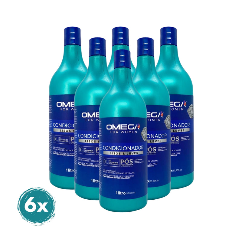 Condicionador Lisos e Leves 1L Omega Hair Fardo 6 Unidades