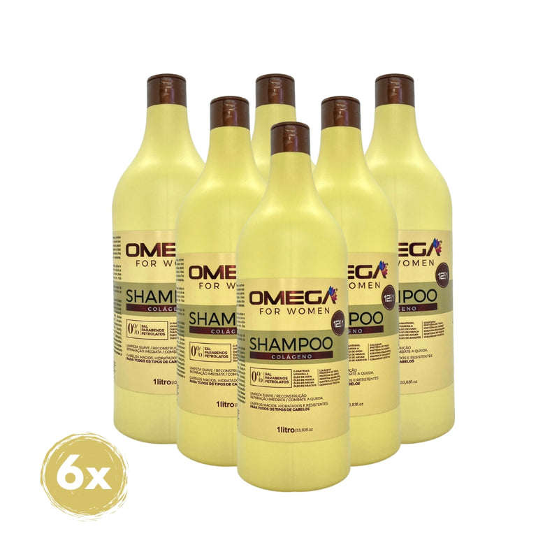 Shampoo Colágeno 1L Omega Hair Fardo 6 Unidades