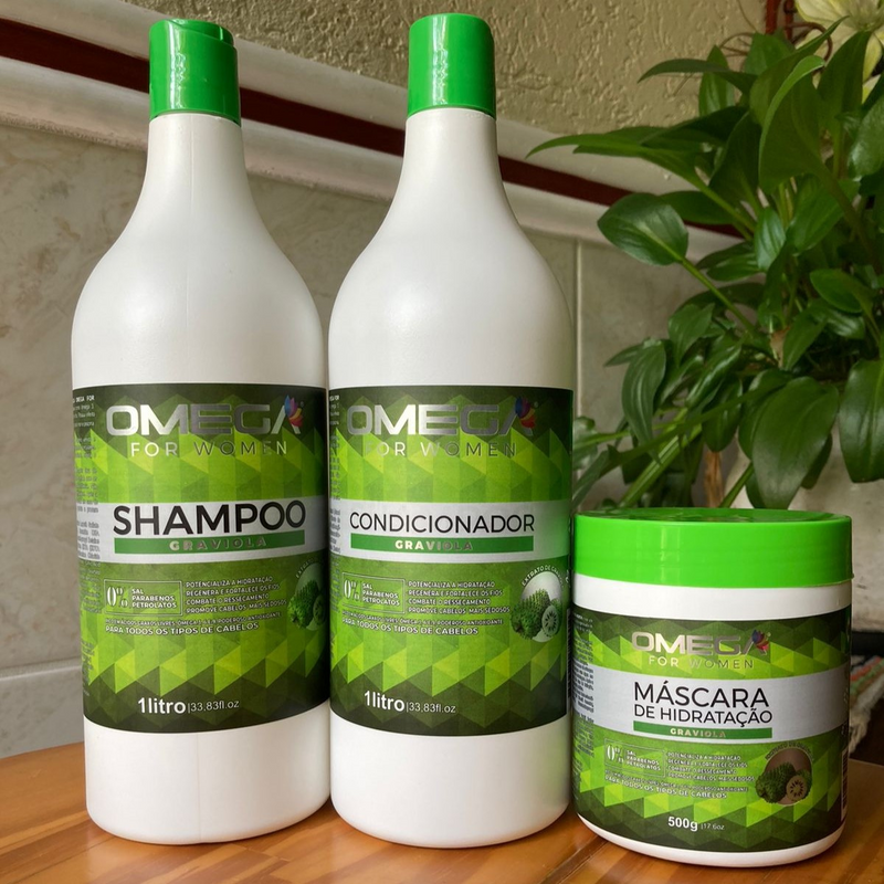 Kit Capilar Graviola Shampoo Condicionador Máscara 1L OmegaHair