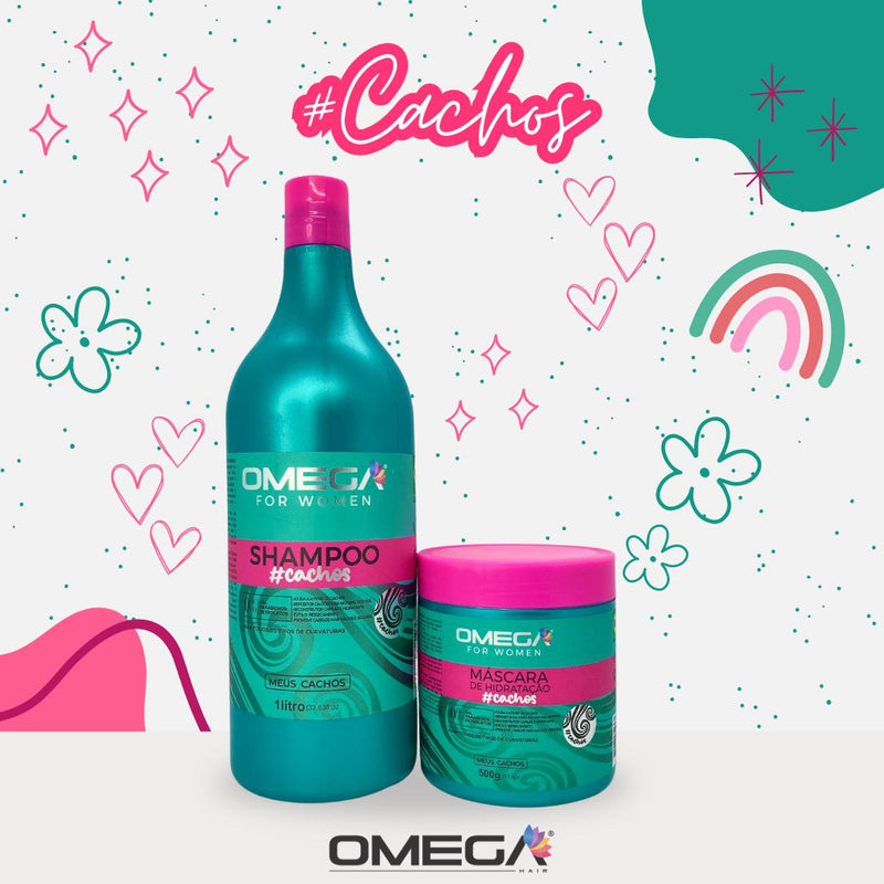 Kit Capilar Cachos Shampoo 1L e Máscara Omega Hair