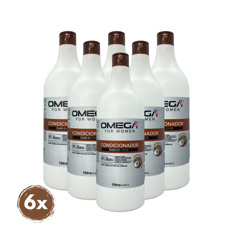 Condicionador Óleo De Coco 1L Omega Hair Fardo 6 Unidades