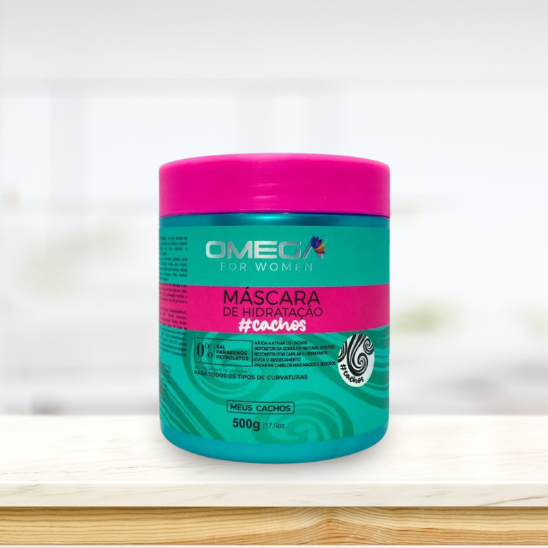 Kit Capilar Cachos Shampoo Condicionador 500ml e Mascara 500g OmegaHair