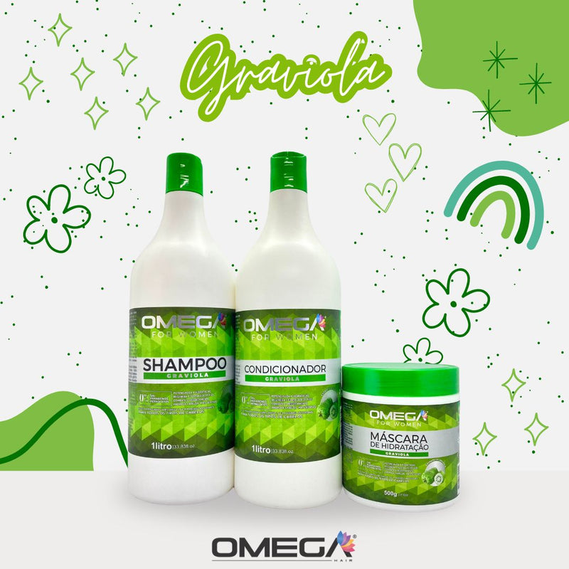 Kit Capilar Graviola Shampoo Condicionador Máscara 1L OmegaHair