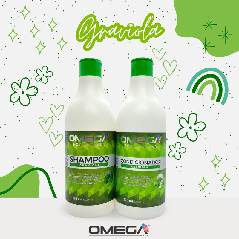 Kit Capilar Regenerador E Fortalecedor Graviola Shampoo Condicionador 500ml OmegaHair