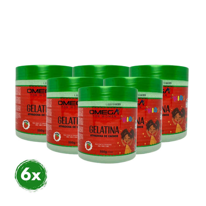 Gelatina Kids Morango 500g Omega Hair Fardo 6 Unidades