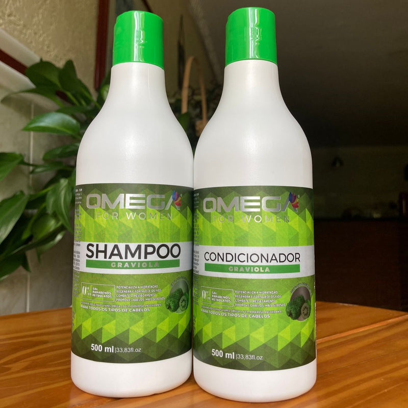 Kit Capilar Regenerador E Fortalecedor Graviola Shampoo Condicionador 1L OmegaHair
