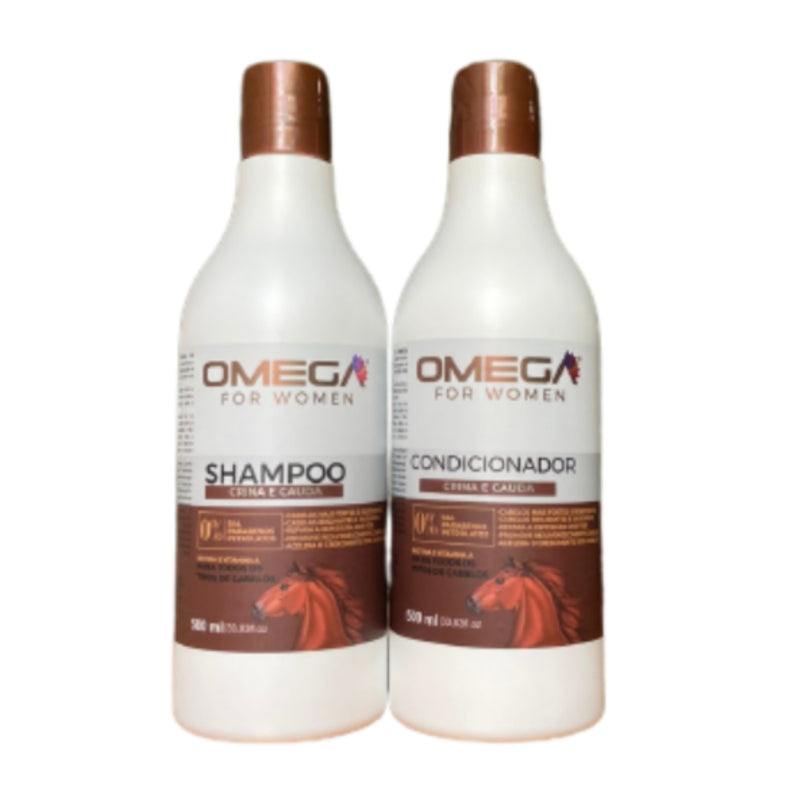 Kit Capilar Força E Resistencia Crina E Cauda Shampoo E Condicionador 500ml OmegaHair