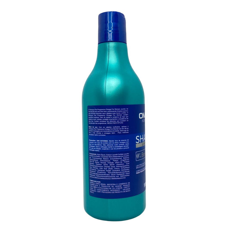Shampoo Lisos e Leves 500ml Omega Hair Fardo 6 Unidades