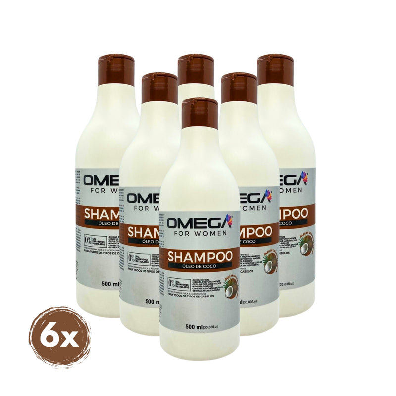 Shampoo Óleo De Coco 500ml Omega Hair Fardo 6 Unidades
