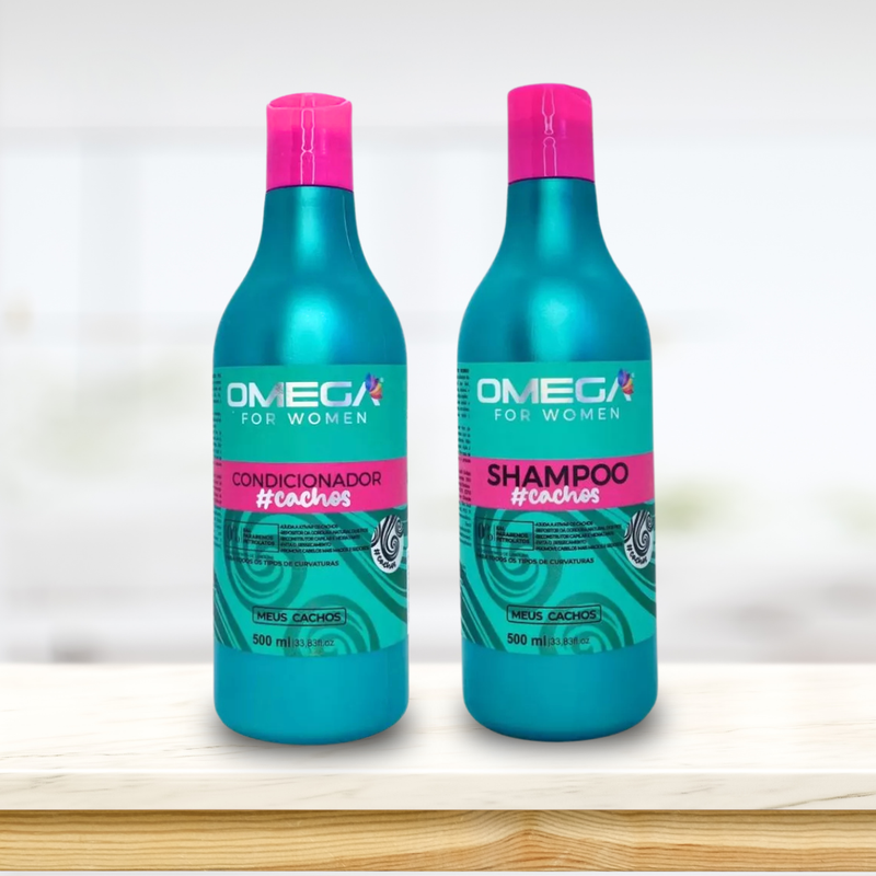 Kit Capilar Cachos Shampoo Condicionador 500ml e Mascara 500g OmegaHair