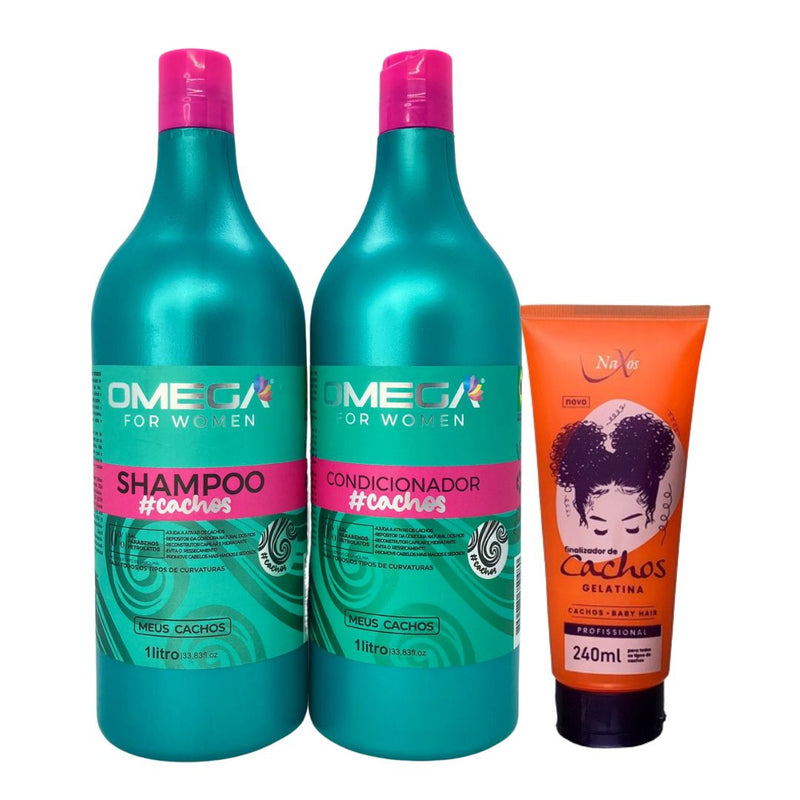 Kit Para Cabelo Cacheado Shampoo e Condicionador 1L e Gelatina Profissional