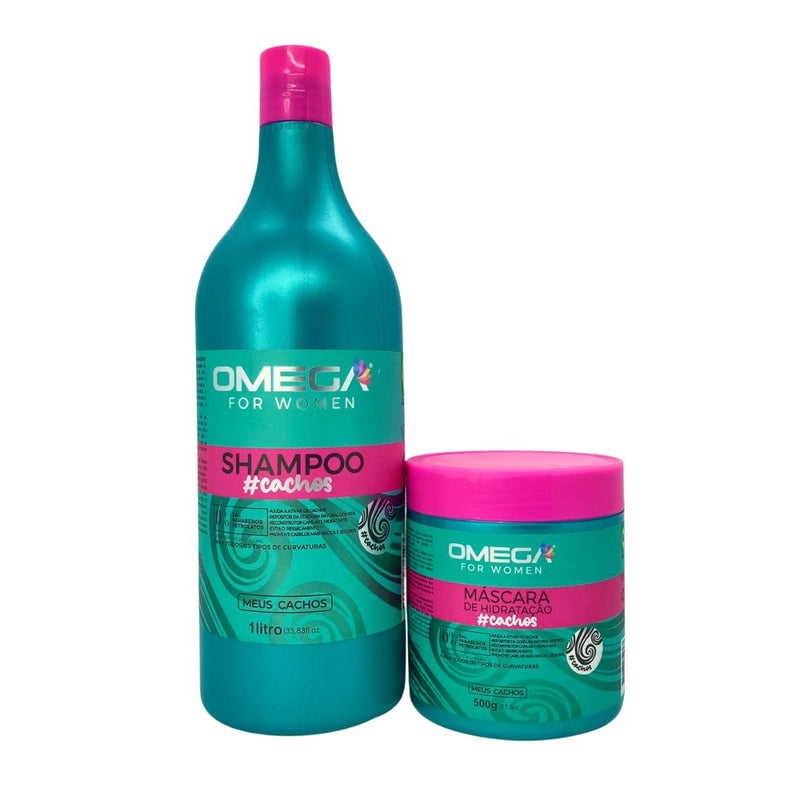 Kit Capilar Cachos Shampoo 1L e Máscara Omega Hair