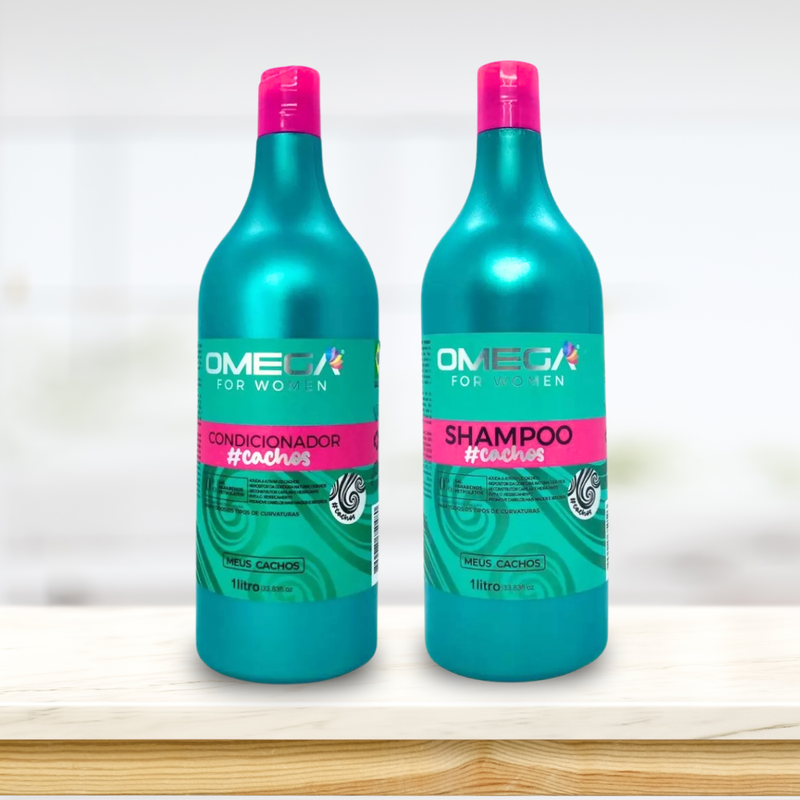 Kit Capilar Cachos Shampoo Condicionador 1L e Mascara Omega Hair