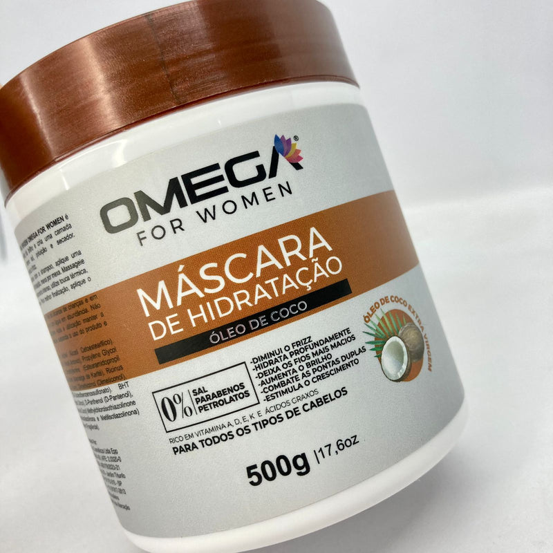Kit Capilar Óleo De Coco Shampoo Condicionador e Máscara 500ml OmegaHair