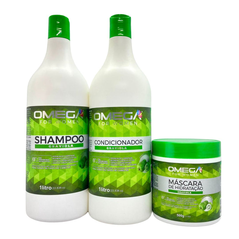 Kit Capilar Graviola Shampoo Condicionador Máscara 1L OmegaHair