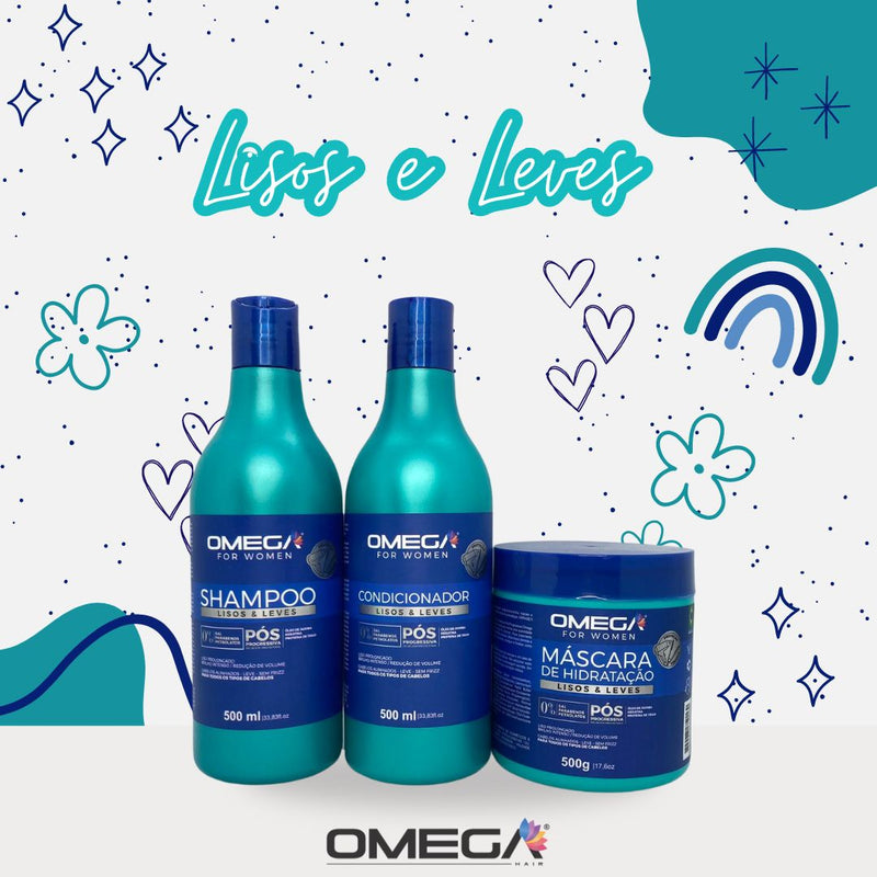 Kit Capilar Lisos e Leves Shampoo Condicionador e Mascara 500ml OmegaHair