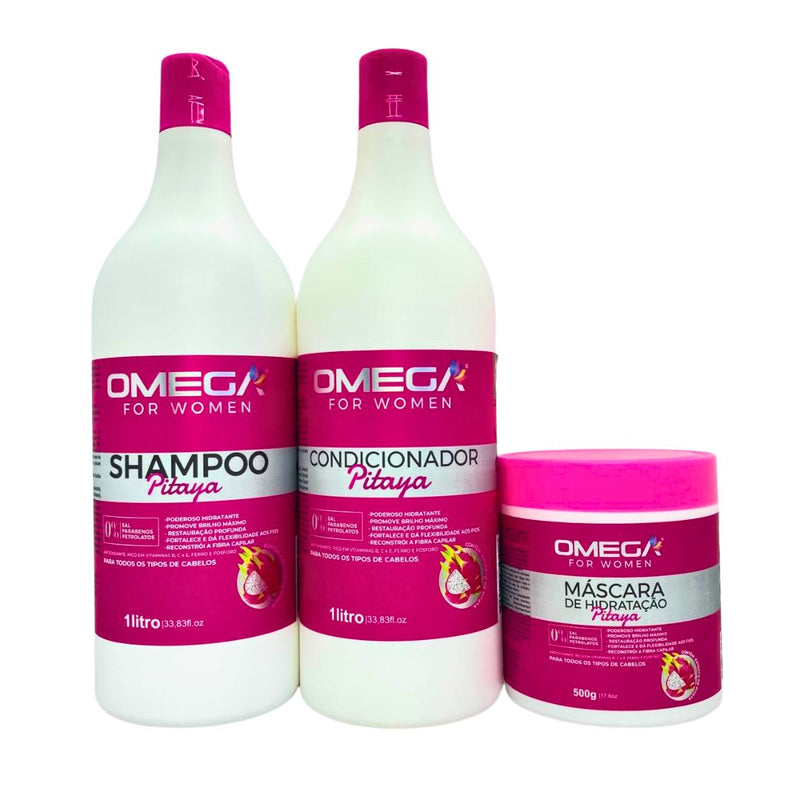 Kit Hidratante De Pitaya 1L Shampoo, Condicionador E Máscara OmegaHair