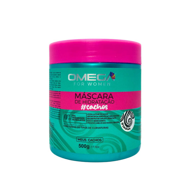 Kit Cacheadas Shampoo Condicionador  Mascara 500g Omega Hair e Esfoliante Melancia
