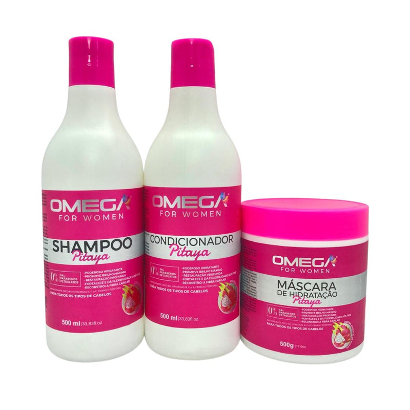 Kit Hidratante De Pitaya Shampoo, Condicionador E Máscara 500g OmegaHair