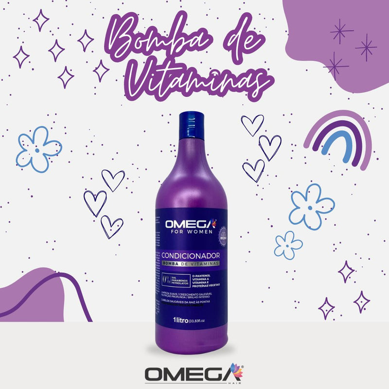 Condicionador Bomba de Vitaminas 1L Omega Hair Fardo 6 Unidades