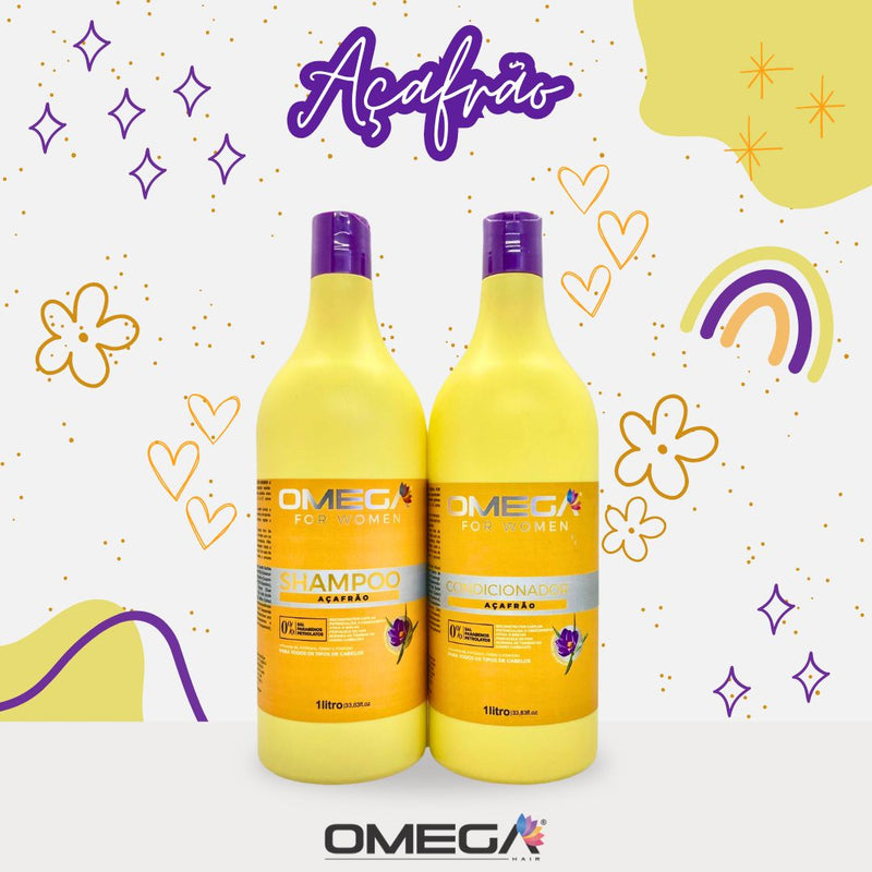 Kit Reconstrutor Açafrão Shampoo E Condicionador 1L OmegaHair