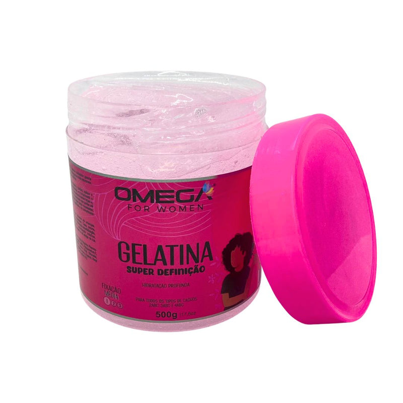 Gelatina Super Definição 500g Omega Hair Fardo 6 Unidades