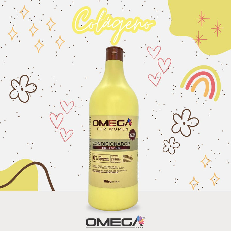 Condicionador Colágeno 1L Omega Hair Fardo 6 Unidades