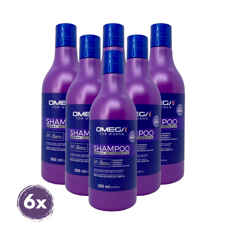 Shampoo Bomba de Vitaminas 500ml Omega Hair Fardo 6 Unidades