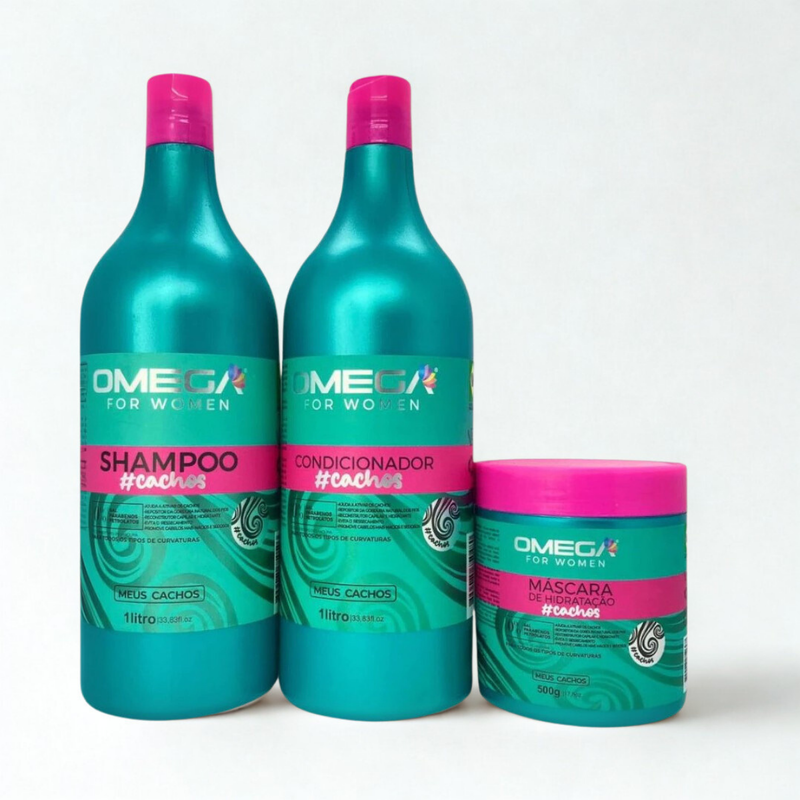 Kit Capilar Cachos Shampoo Condicionador 1L e Mascara Omega Hair