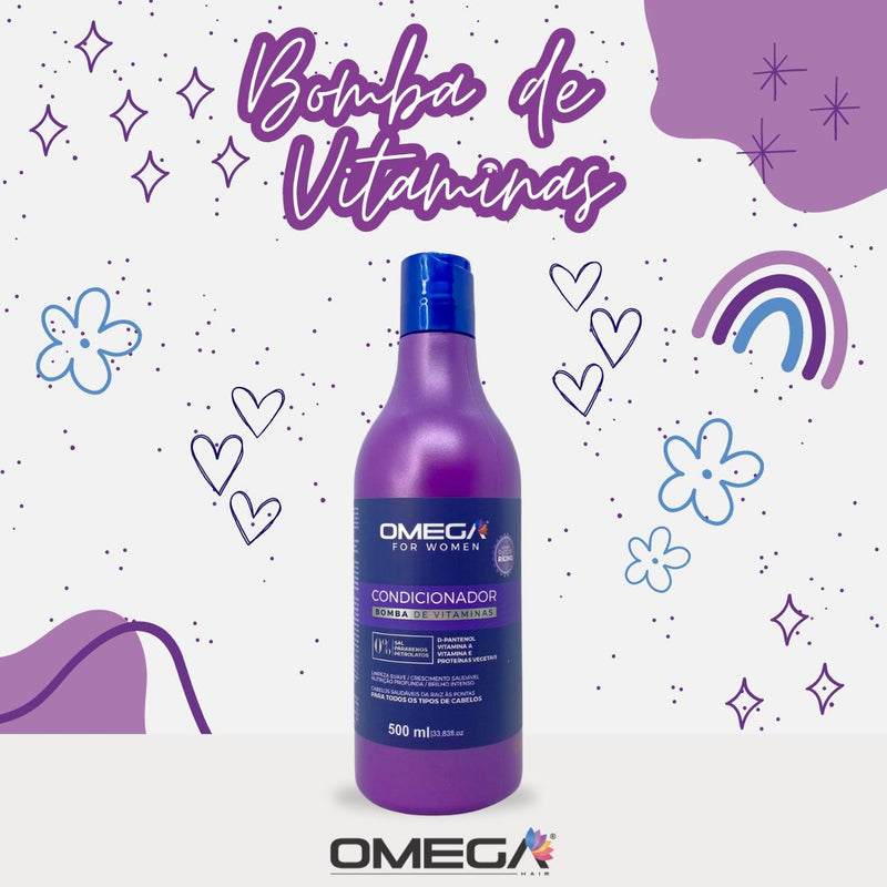 Condicionador Bomba de Vitaminas 500ml Omega Hair Fardo 6 Unidades