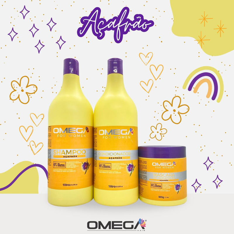Kit Capilar Açafrão 1L Shampoo, Condicionador E Máscara OmegaHair