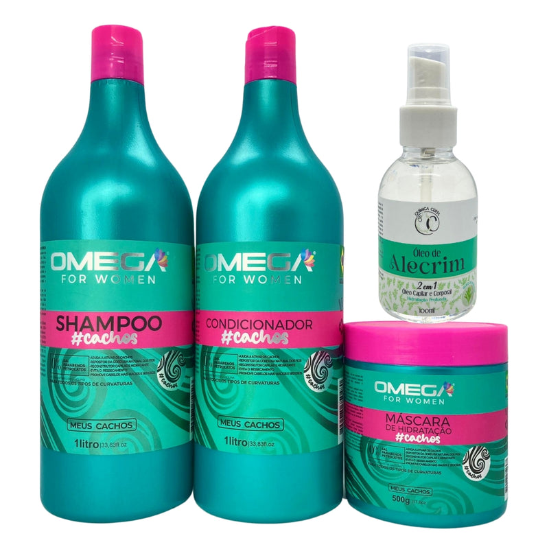 Kit Capilar MEUS CACHOS Shampoo e Condicionador 1L Mascara e Óleo Capilar OmegaHair