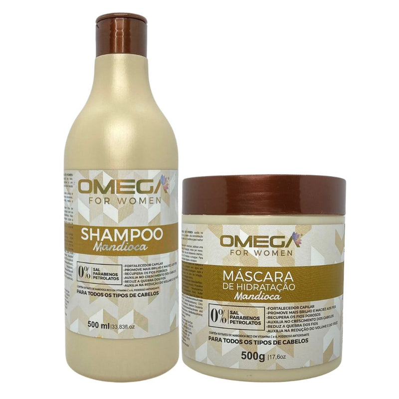 Kit Capilar Mandioca Shampoo e Máscara 500g Omega Hair