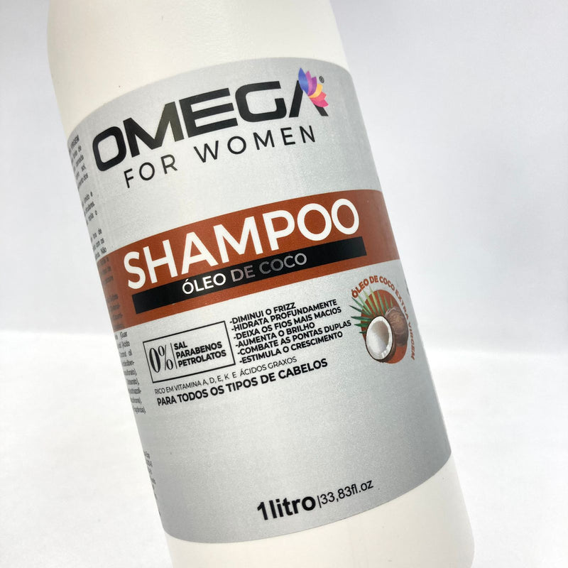 Shampoo Óleo De Coco 1L Omega Hair Fardo 6 Unidades