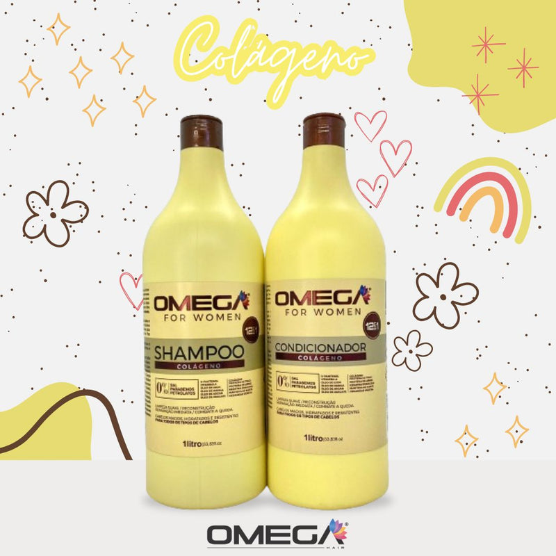 Kit Capilar Colágeno 12 em 1 Shampoo e Condicionador 1L Omega Hair