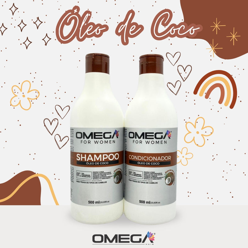 Kit Shampoo E Condicionador Óleo De Coco 500ml OmegaHair