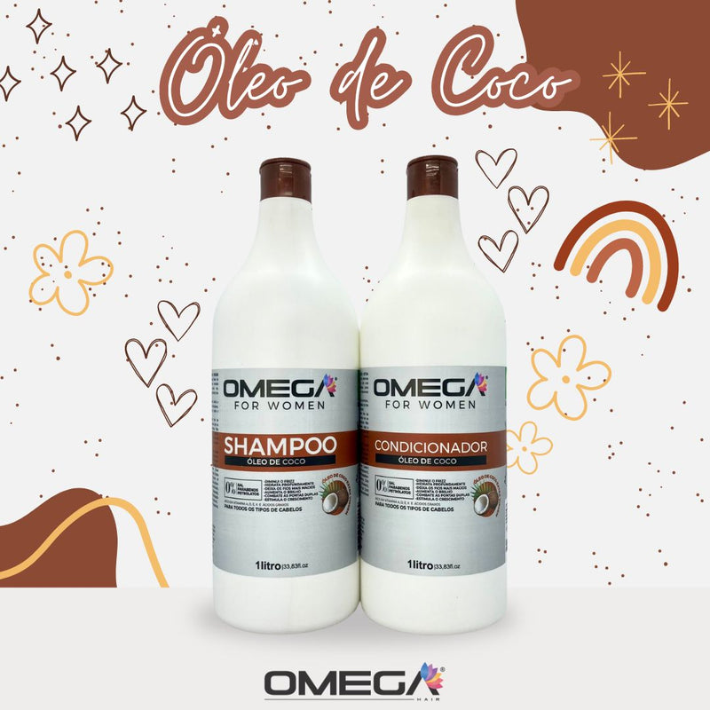 Kit Shampoo E Condicionador Óleo De Coco 1L OmegaHair