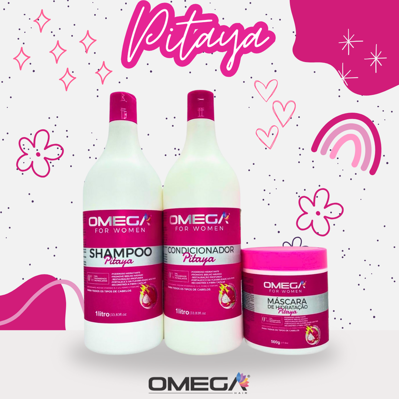 Kit Hidratante De Pitaya 1L Shampoo, Condicionador E Máscara OmegaHair