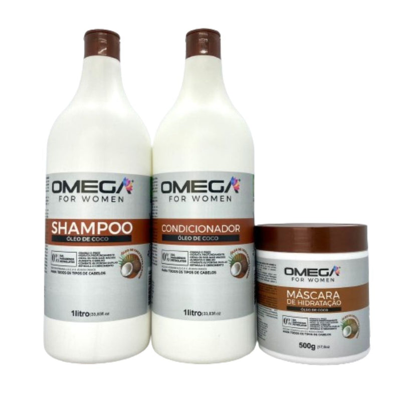 Kit Capilar Óleo De Coco Shampoo Condicionador 1L E Máscara OmegaHair