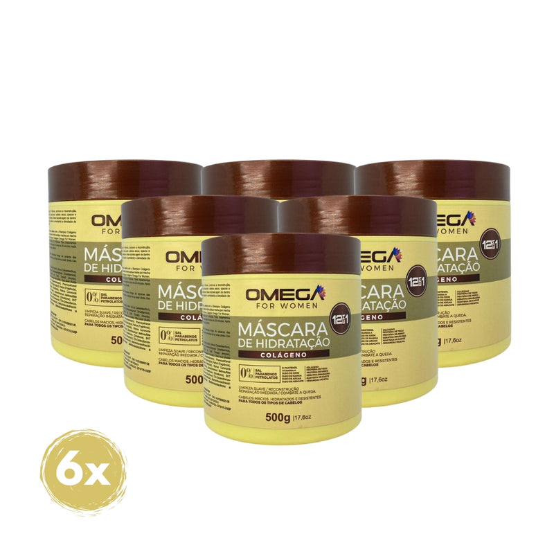 Mascara Capilar Colágeno 500g Omega Hair Fardo 6 Unidades