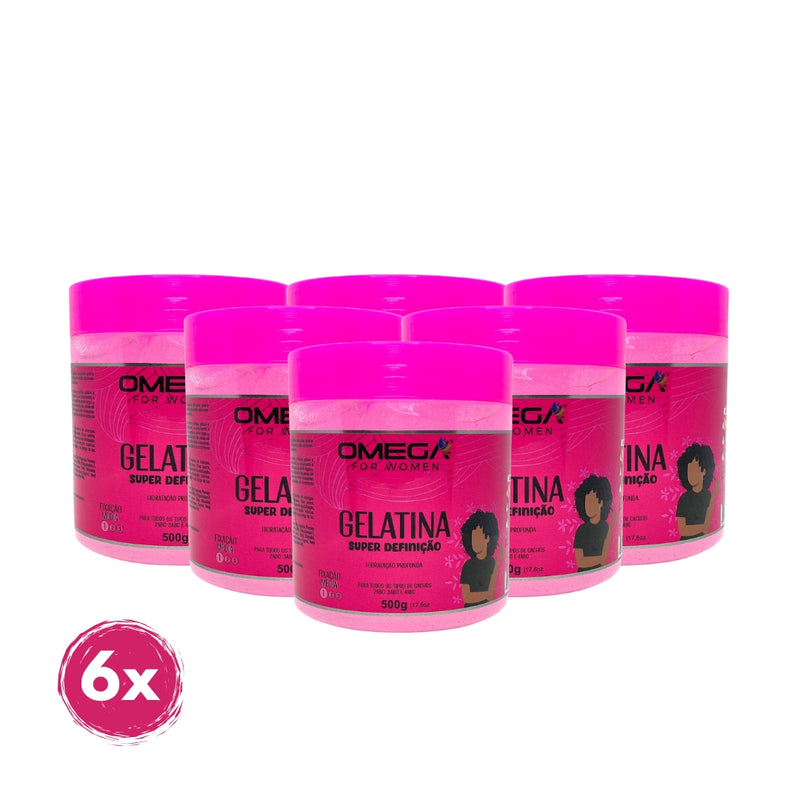 Gelatina Super Definição 500g Omega Hair Fardo 6 Unidades