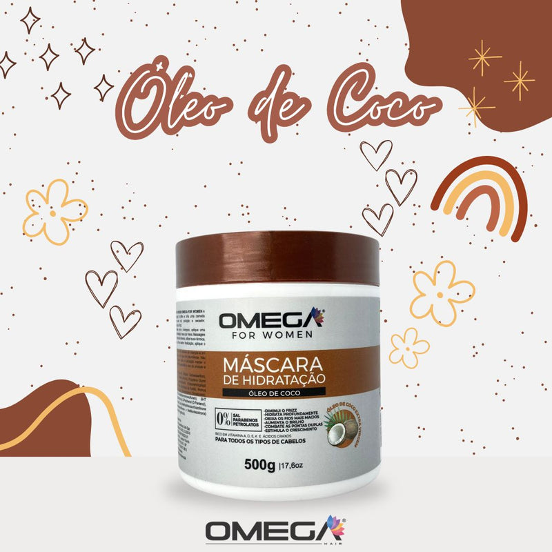 Mascara Capilar Óleo De Coco 500g OmegaHair Fardo 6 Unidades