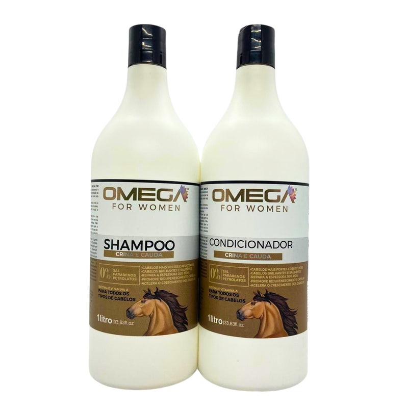 Kit Capilar Força E Resistencia Crina E Cauda Shampoo E Condicionador 1L OmegaHair