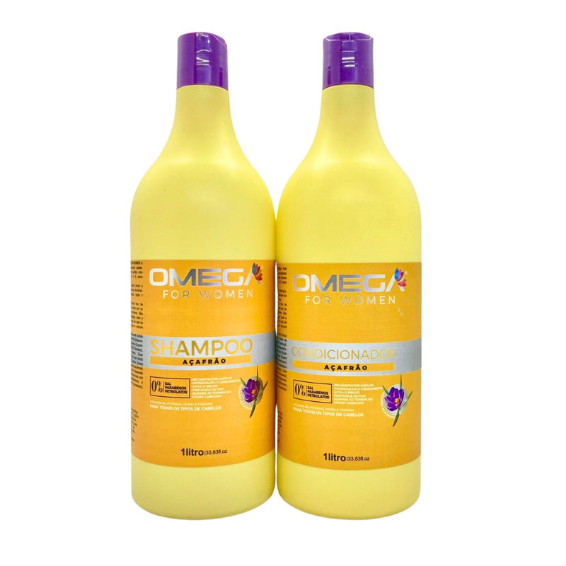 Kit Reconstrutor Açafrão Shampoo E Condicionador 1L OmegaHair