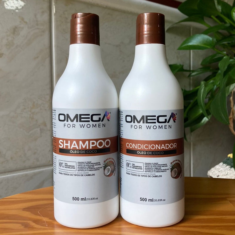 Kit Shampoo E Condicionador Óleo De Coco 500ml OmegaHair