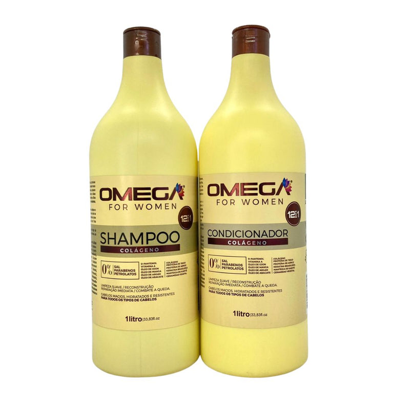 Kit Capilar Colágeno 12 em 1 Shampoo e Condicionador 1L Omega Hair