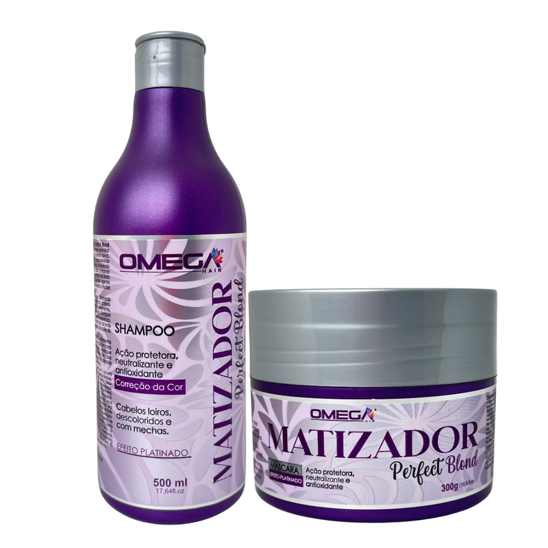 Kit Matizador Perfect Blond Shampoo e Máscara 500ml Omega Hair